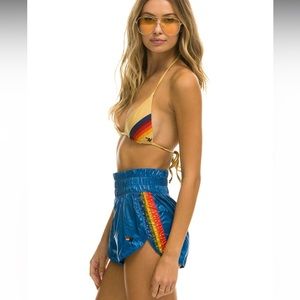 AVIATOR NATION WOMEN'S HIGH RISE 5 STRIPE NYLON JOGGER SHORT - SNORKEL BLUE